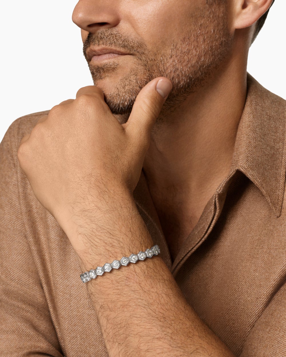 Mens Hex Pavé Tennis Bracelet in Sterling Silver with Diamonds, 8mm