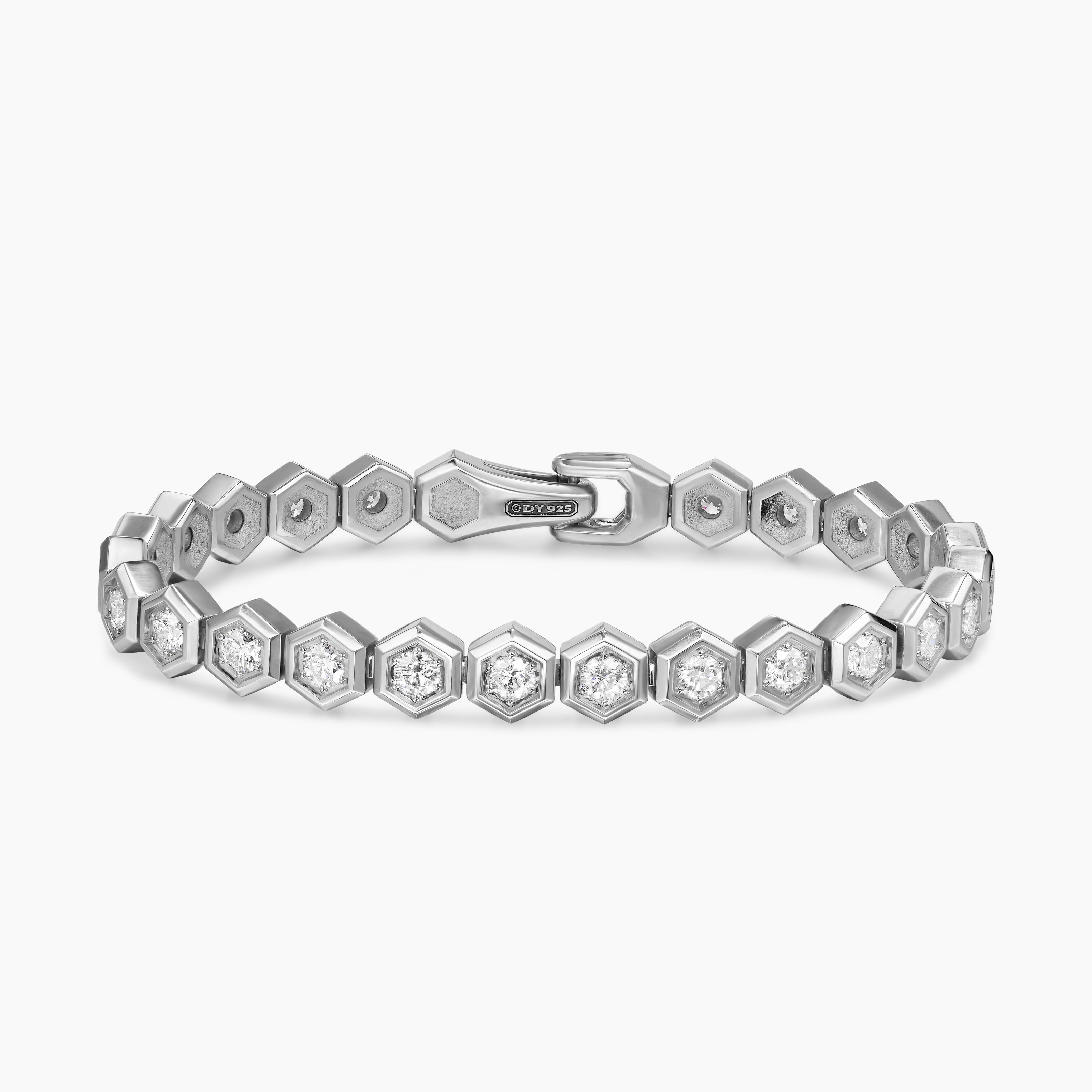 Mens Hex Pav&eacute; Tennis Bracelet in Sterling Silver, 8mm