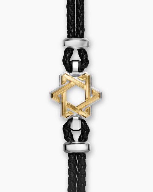 Mens Streamline Star of David Leather Bracelet with Sterling Silver and 14K Yellow Gold, 6mm