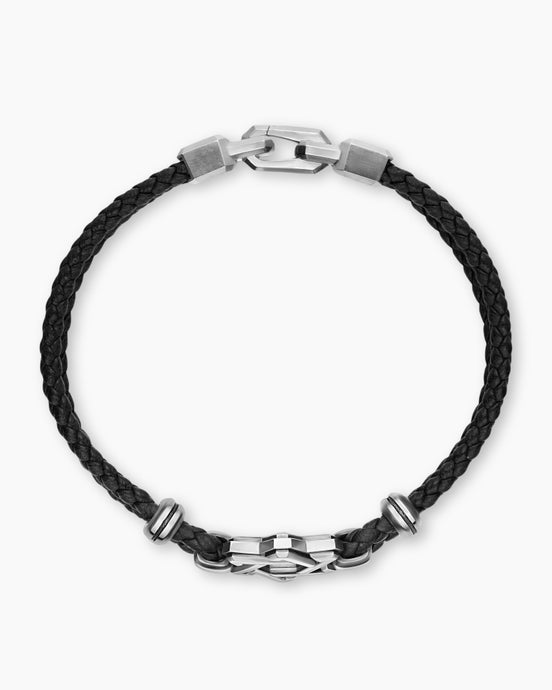 Streamline® Star of David Bracelet in Black Leather with Sterling Silver, 6mm