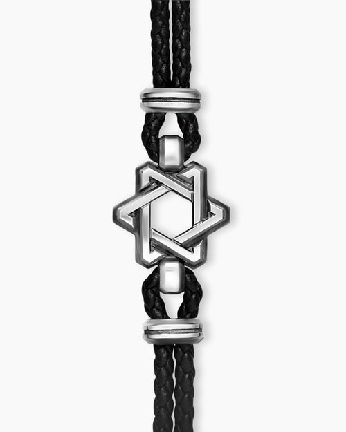 Mens Streamline Star of David Leather Bracelet with Sterling Silver, 6mm