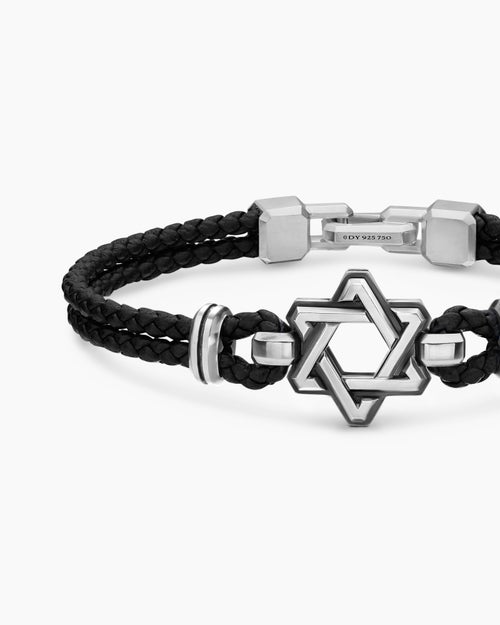 Mens Streamline Star of David Leather Bracelet with Sterling Silver, 6mm