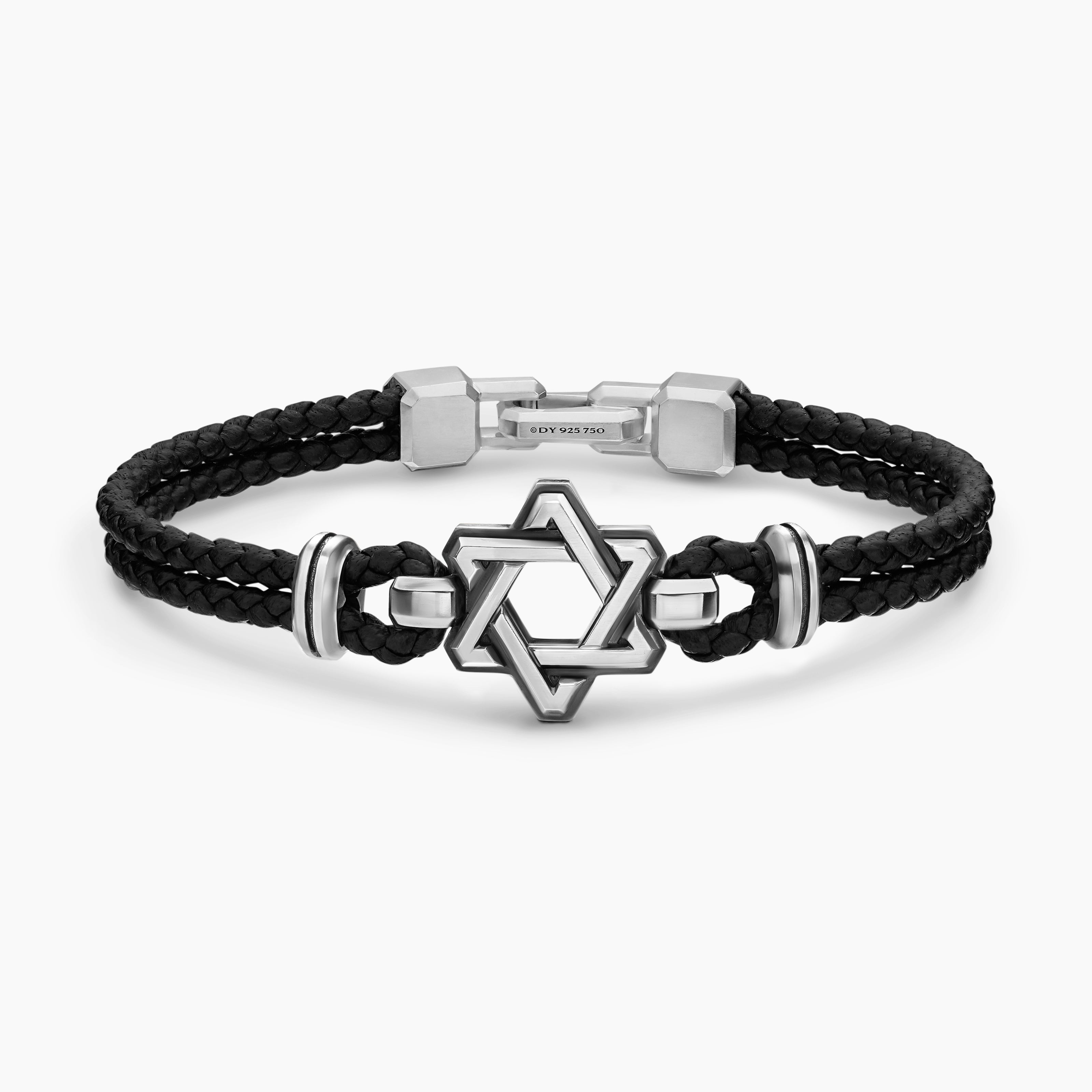 Mens Streamline Star of David Leather Bracelet with Sterling Silver, 6mm