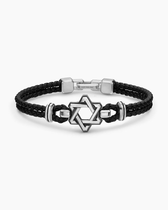 Streamline® Star of David Bracelet in Black Leather with Sterling Silver, 6mm