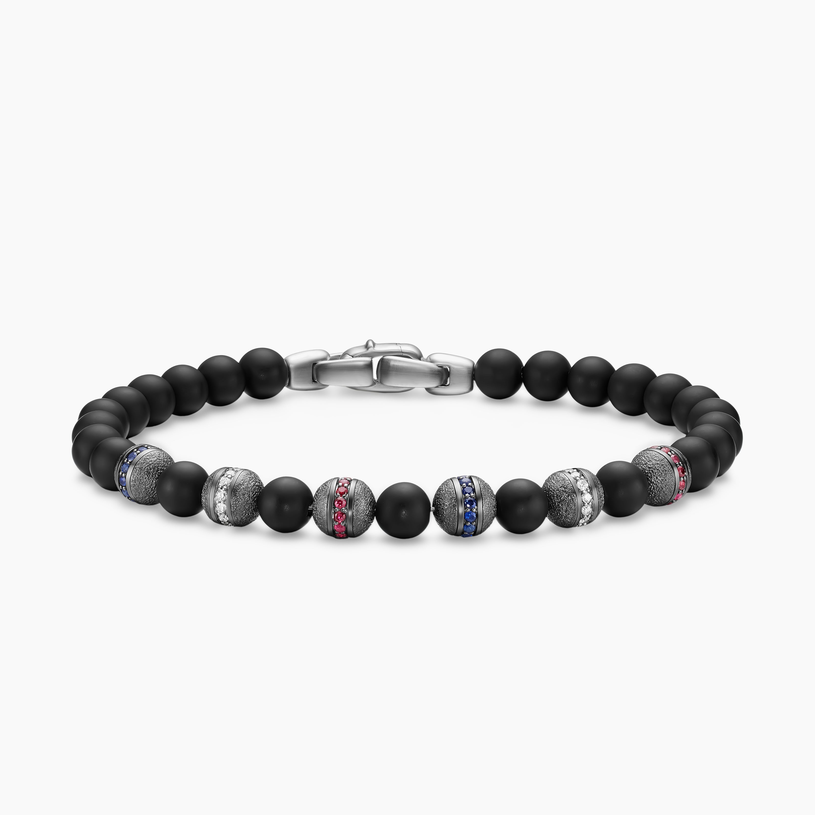 Mens Spiritual Beads Flag Bracelet in Sterling Silver, 6mm
