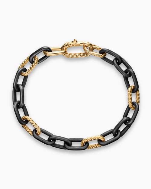 Mens DY Madison Chain Bracelet in Black Titanium with 18K Yellow Gold, 8.5mm