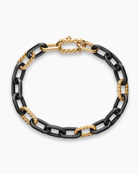 DY Madison® Chain Bracelet in Black Titanium with 18K Yellow Gold, 8.5mm
