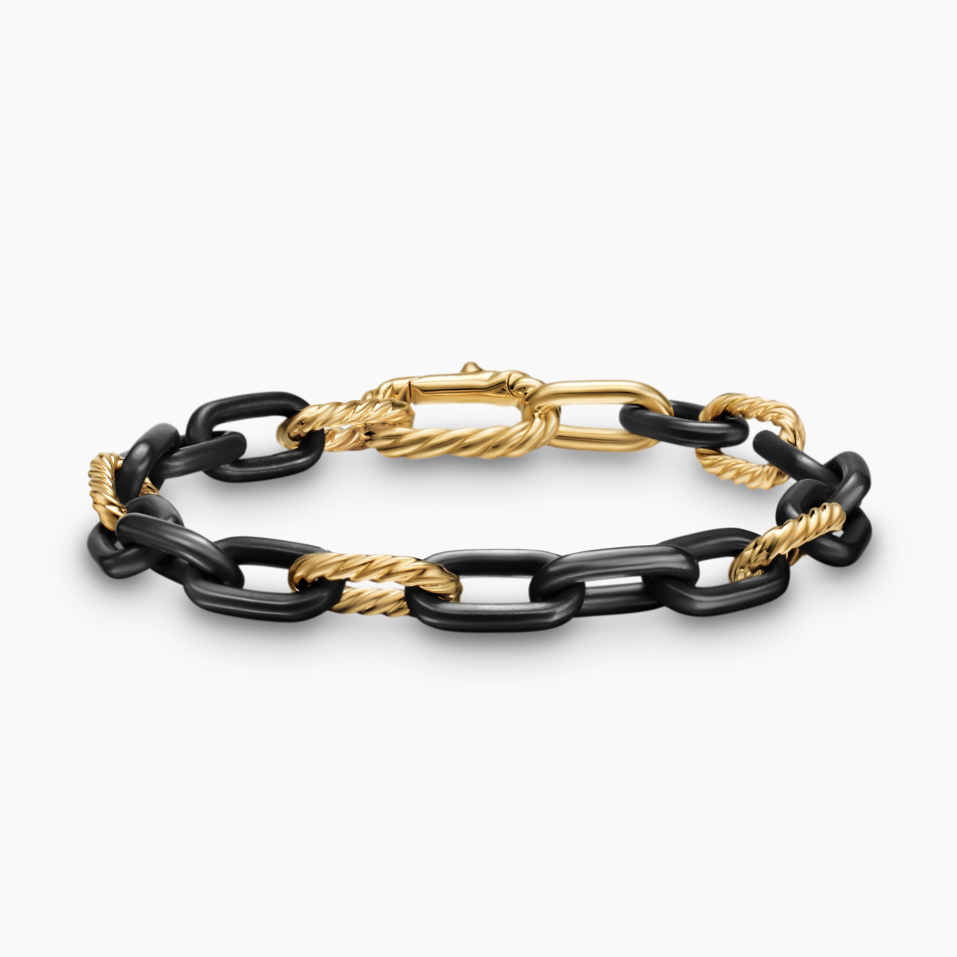 Mens DY Madison Chain Bracelet in Black Titanium with 18K Yellow Gold, 8.5mm