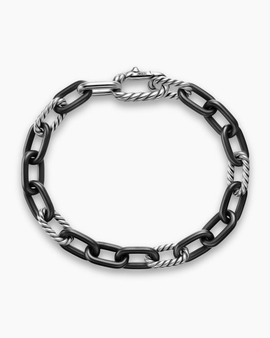 DY Madison® Chain Bracelet in Black Titanium with Sterling Silver, 8.5mm