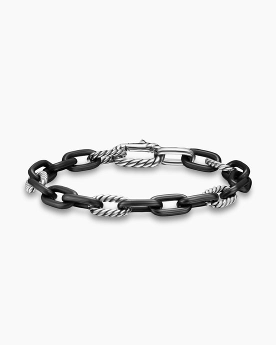 DY Madison® Chain Bracelet in Black Titanium with Sterling Silver, 8.5mm
