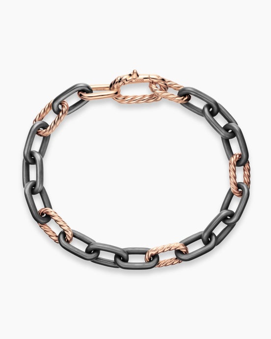 DY Madison® Chain Bracelet in Grey Titanium with 18K Rose Gold, 8.5mm