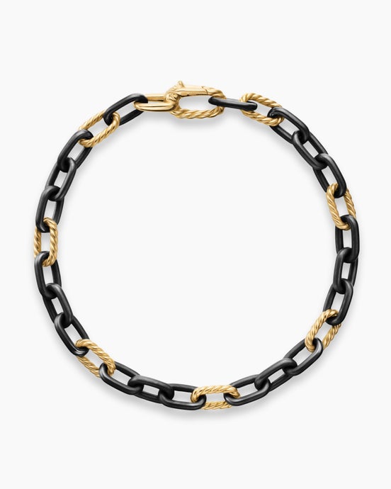 DY Madison® Chain Bracelet in Black Titanium with 18K Yellow Gold, 6mm