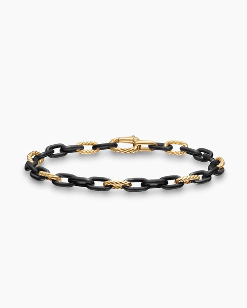 Mens DY Madison Chain Bracelet in Black Titanium with 18K Yellow Gold, 6mm
