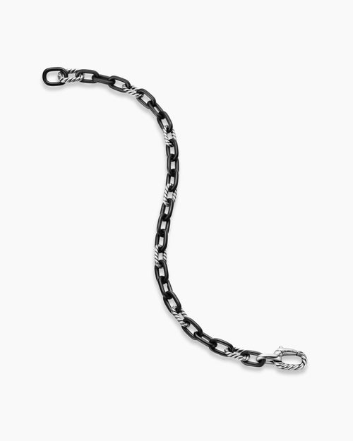 Mens DY Madison Chain Bracelet in Black Titanium with Sterling Silver, 6mm