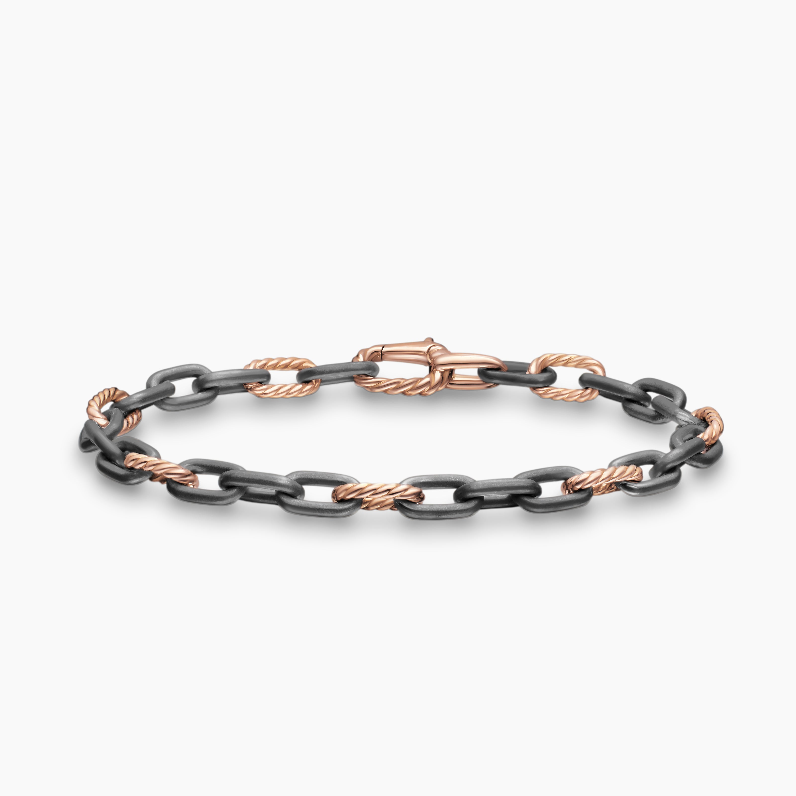 Bracelet en cha&icirc;ne DY Madison en titane gris avec or rose 18 carats, 6 mm hommes 