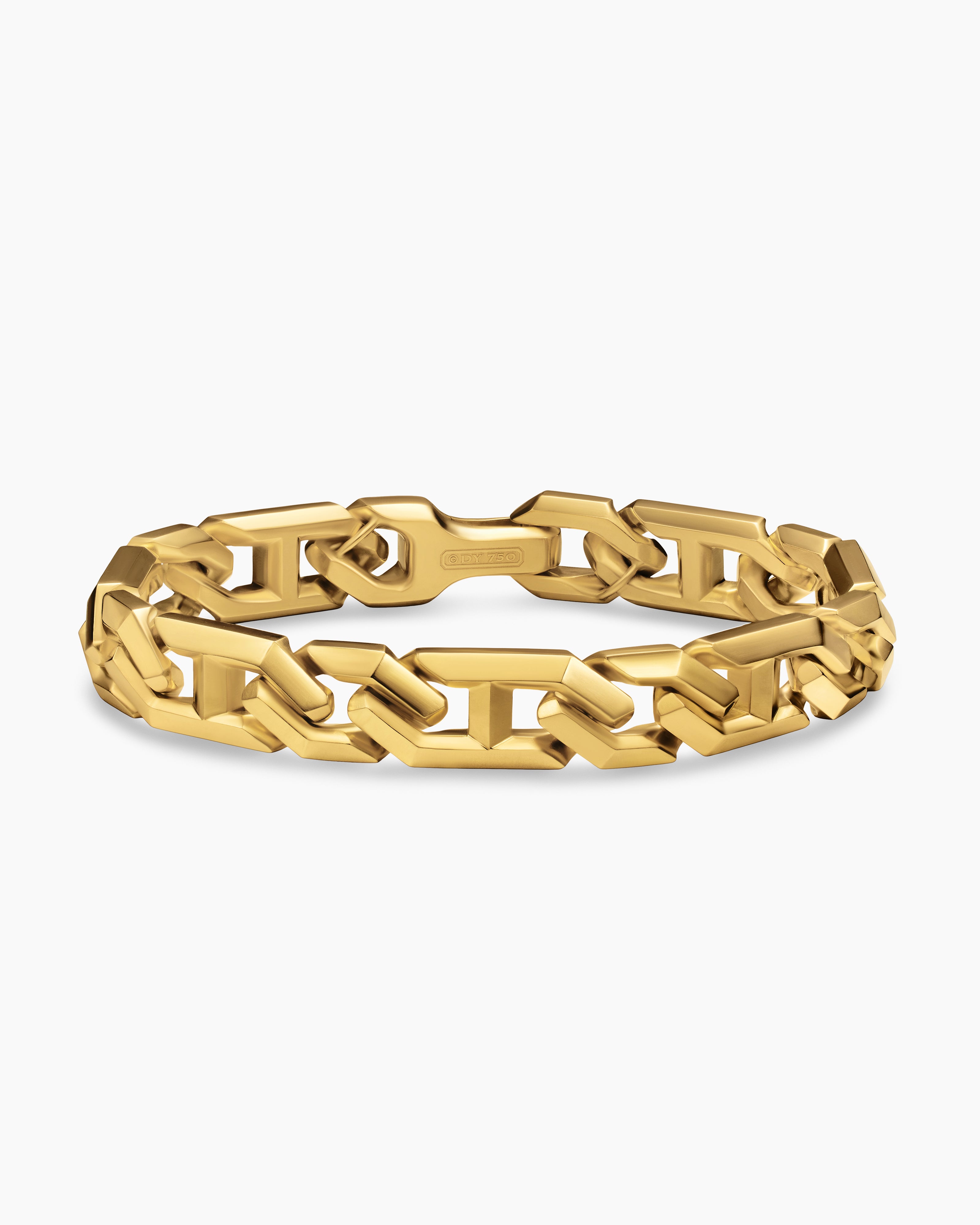 Mens Faceted Angular Curb Chain Bracelet in 18K Yellow Gold, 11.5mm