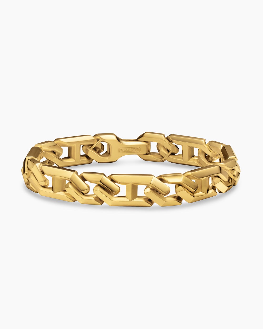 Mens Faceted Angular Curb Chain Bracelet in 18K Yellow Gold, 11.5mm