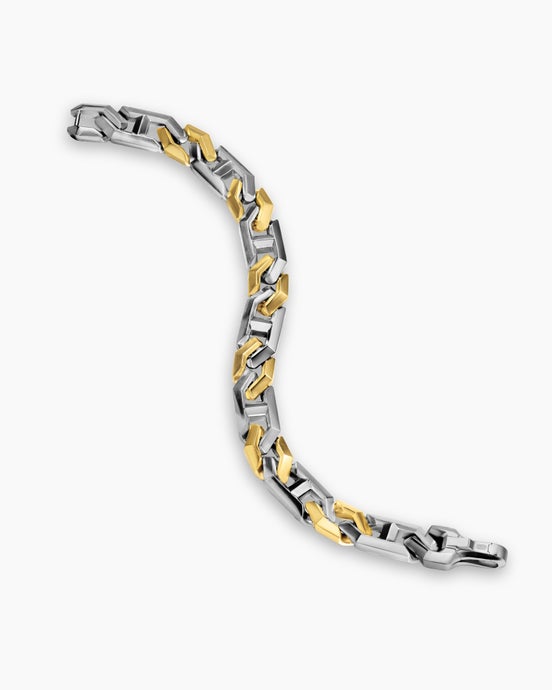 Faceted Angular Curb Chain Bracelet in Sterling Silver with 14K Yellow Gold, 11.5mm