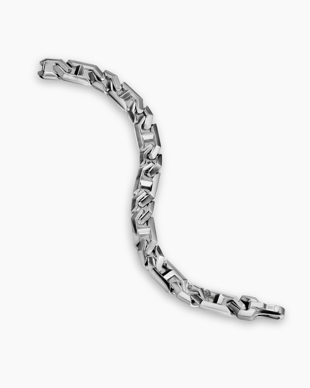 Mens Faceted Angular Curb Chain Bracelet in Sterling Silver, 11.5mm