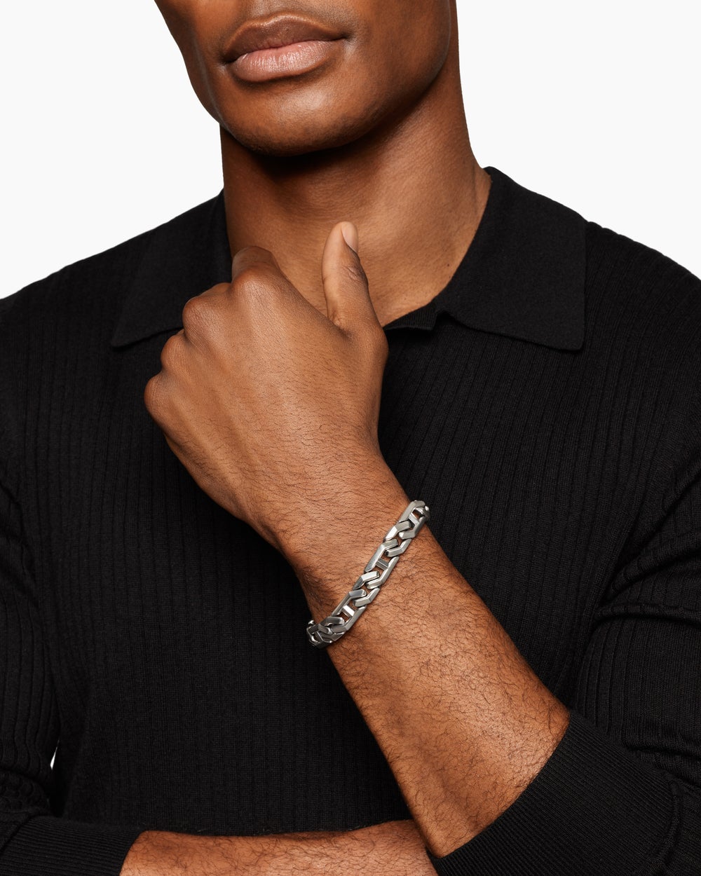 Mens Faceted Angular Curb Chain Bracelet in Sterling Silver, 11.5mm