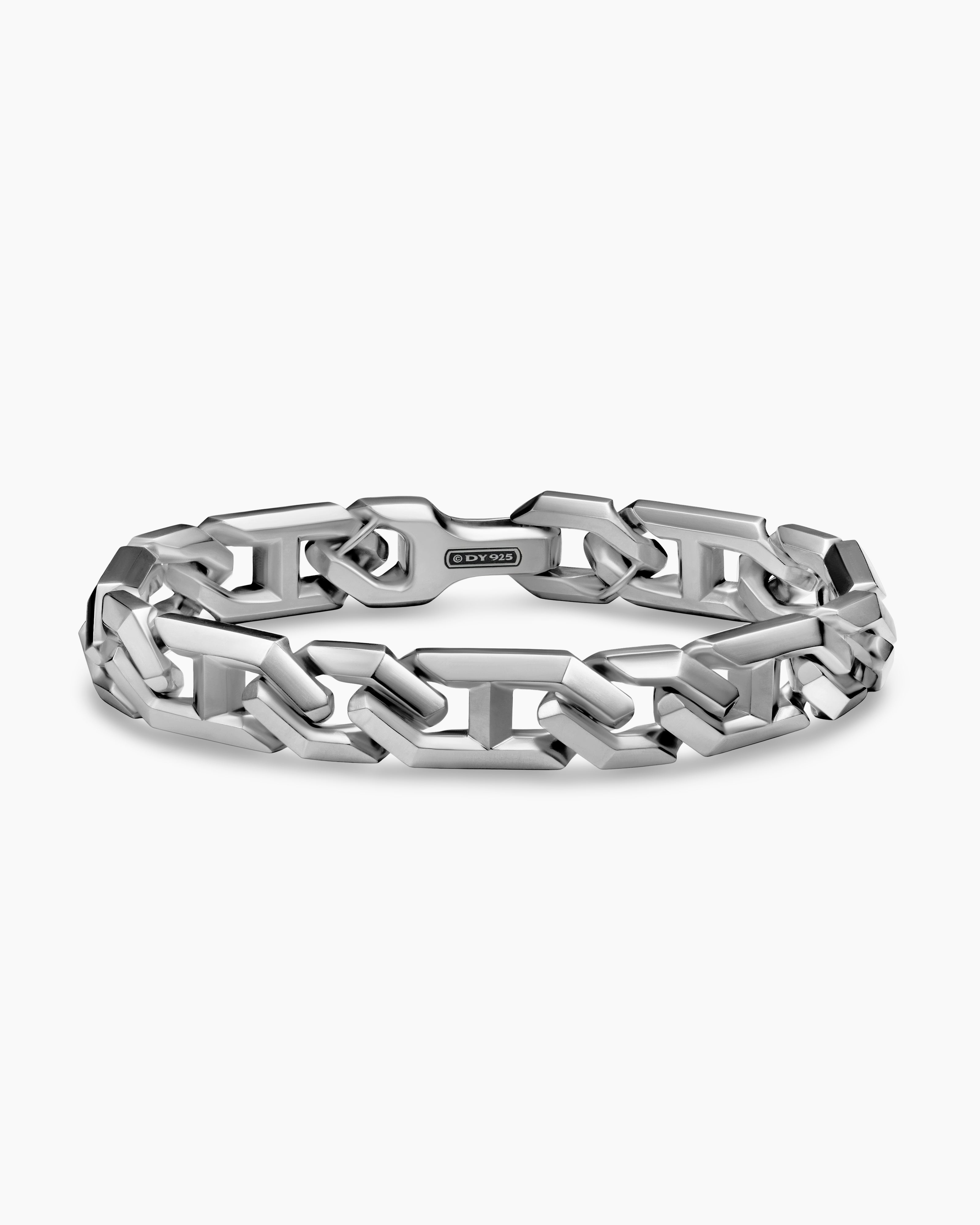 Mens Faceted Angular Curb Chain Bracelet in Sterling Silver, 11.5mm