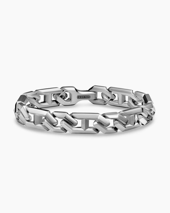 Faceted Angular Curb Chain Bracelet in Sterling Silver, 11.5mm