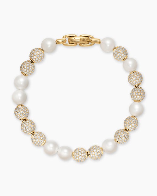 Mens Spiritual Beads Pearl and Pavé Bracelet in 18K Yellow Gold, 8mm