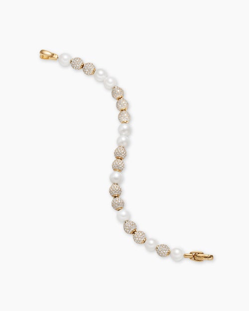Mens Spiritual Beads Pearl and Pavé Bracelet in 18K Yellow Gold, 8mm