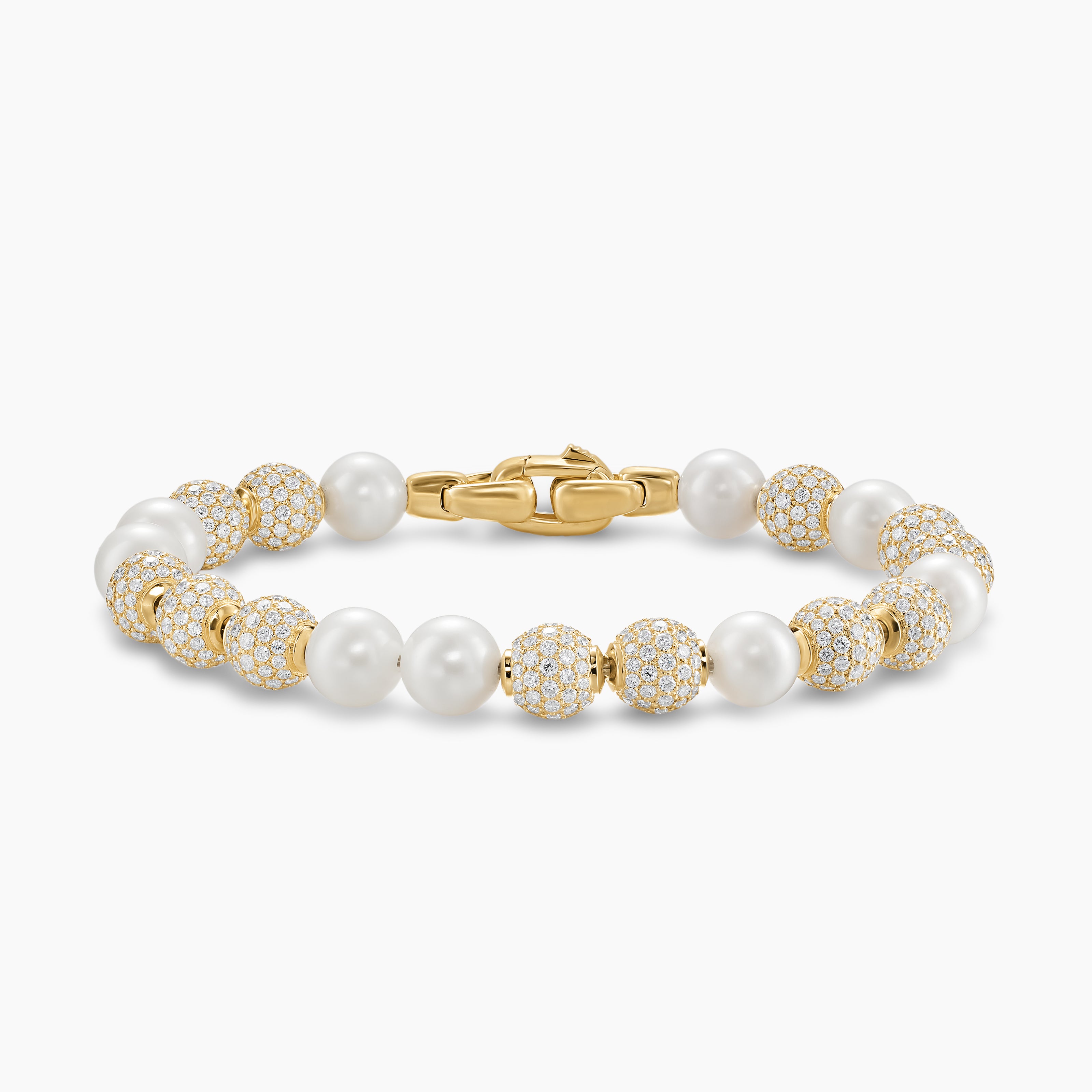 Mens Spiritual Beads Pearl and Pav&eacute; Bracelet in 18K Yellow Gold, 8mm