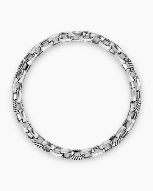 Mens Chevron Oval Link Bracelet in Sterling Silver, 7mm