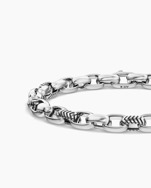 Mens Chevron Oval Link Bracelet in Sterling Silver, 7mm