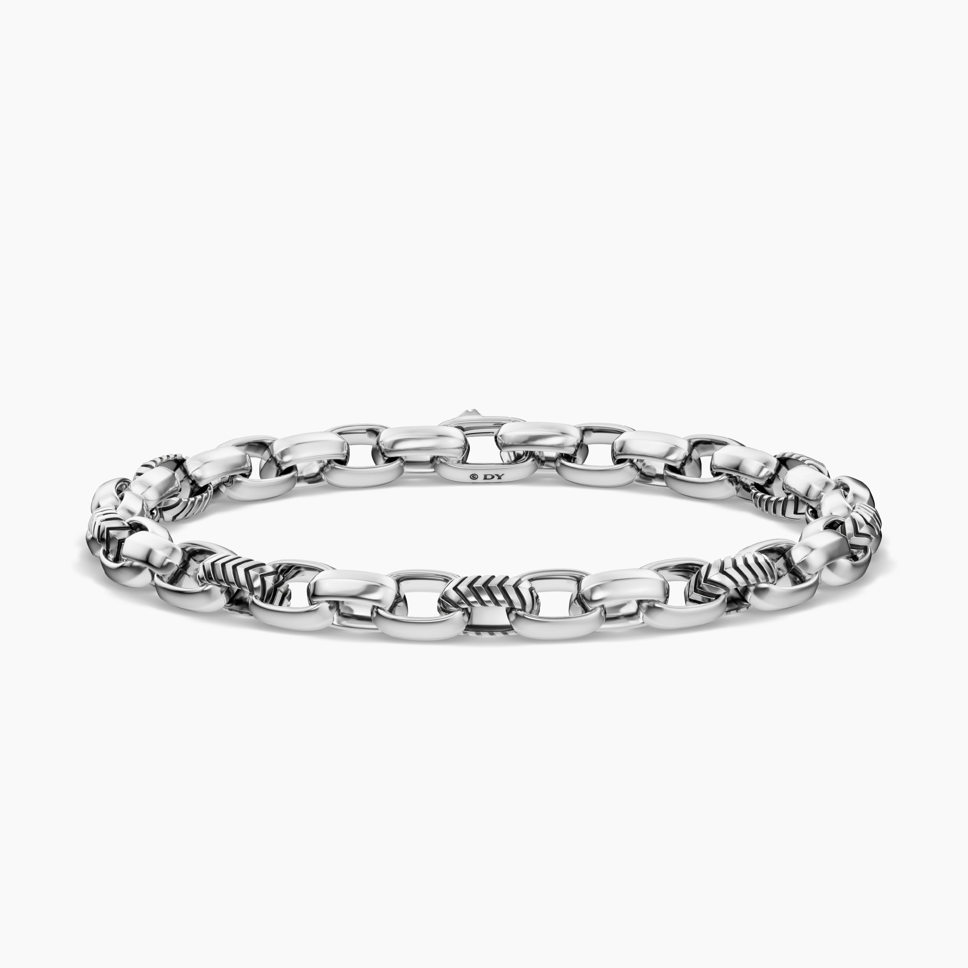 Mens Chevron Oval Link Bracelet in Sterling Silver, 7mm