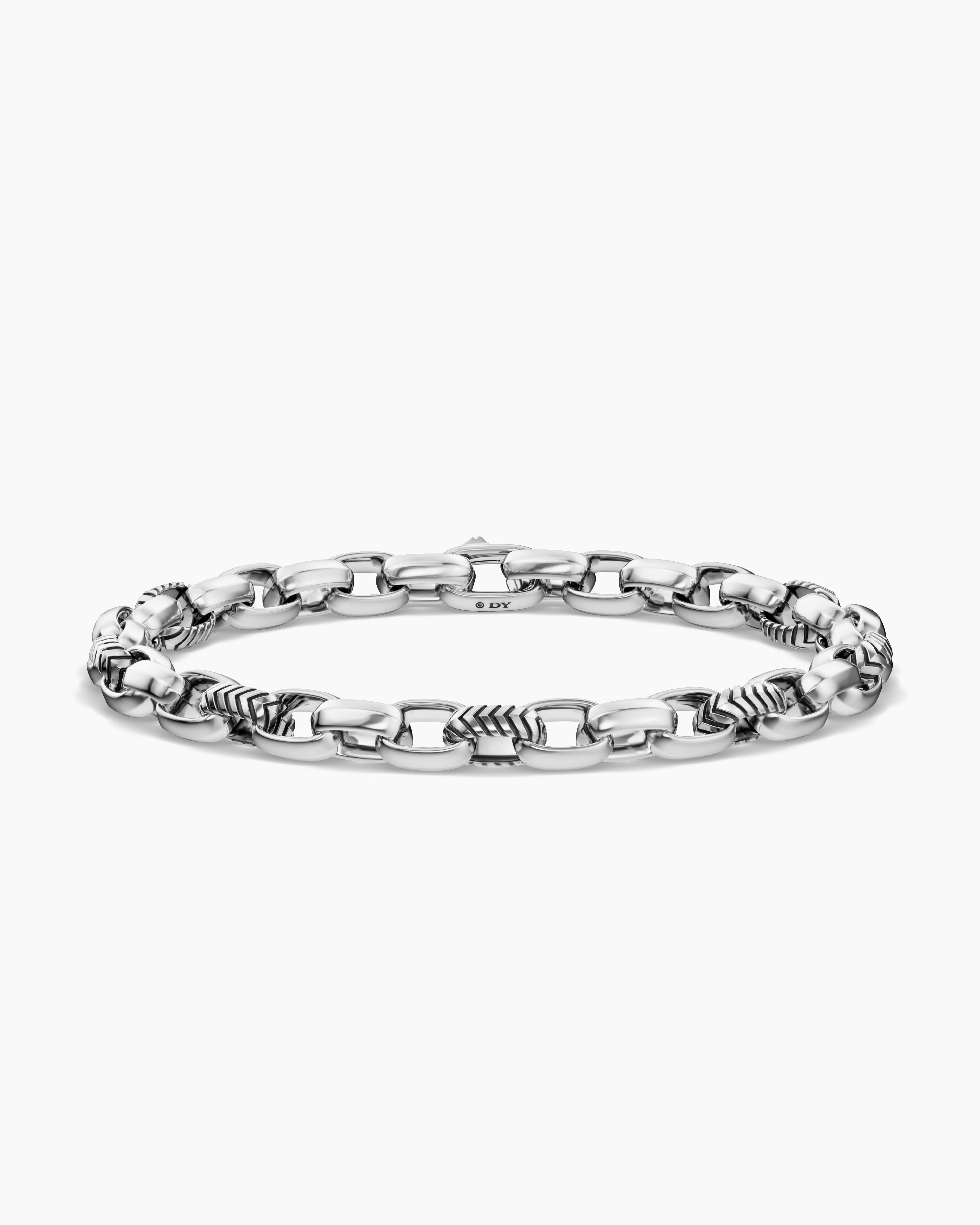 Mens Chevron Oval Link Bracelet in Sterling Silver, 7mm