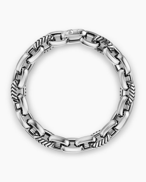 Mens Chevron Oval Link Bracelet in Sterling Silver, 10mm