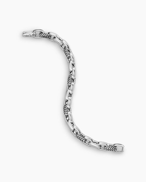 Mens Chevron Oval Link Bracelet in Sterling Silver, 10mm