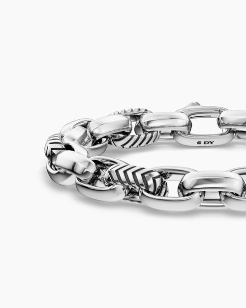 Mens Chevron Oval Link Bracelet in Sterling Silver, 10mm