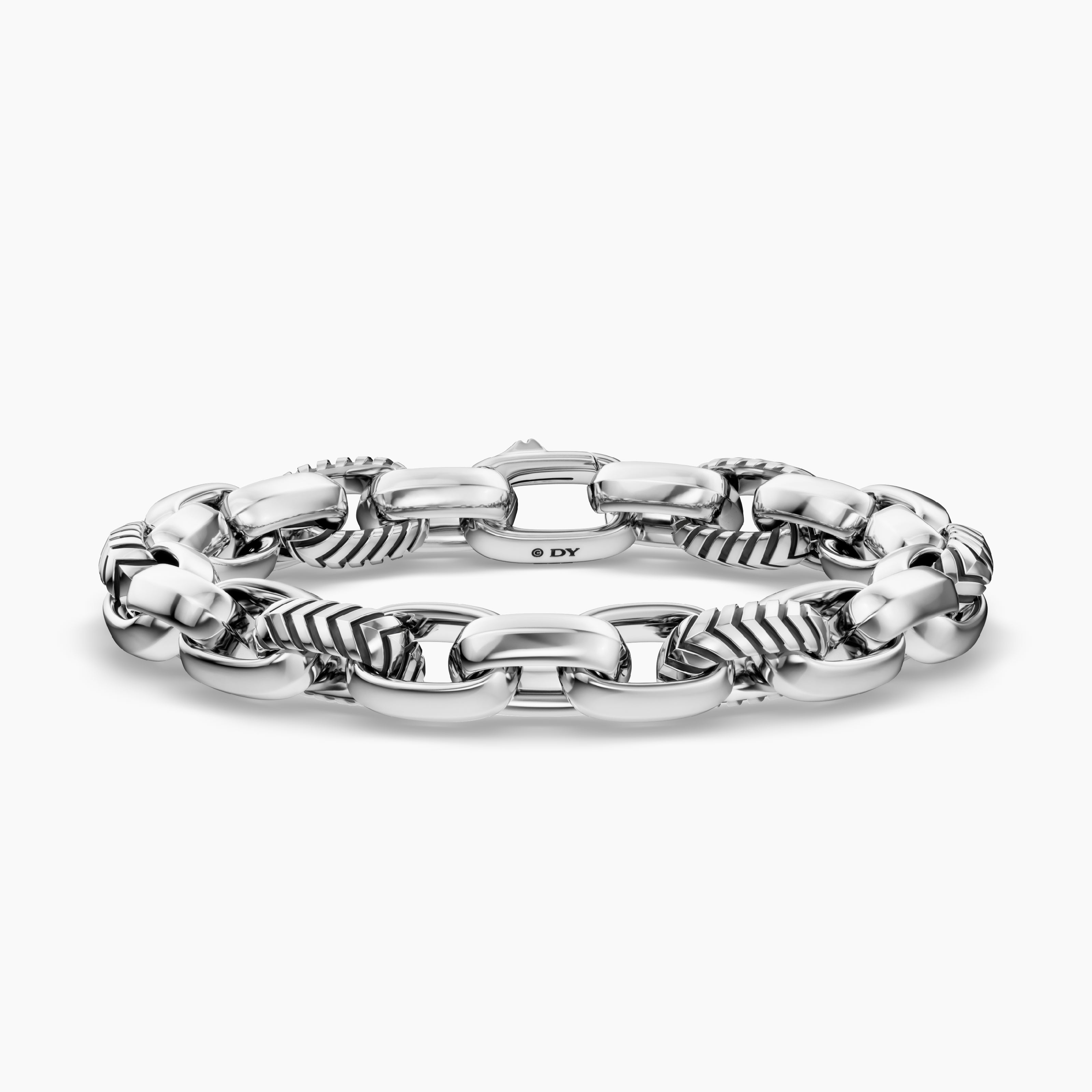 Mens Chevron Oval Link Bracelet in Sterling Silver, 10mm