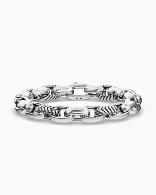 Mens Chevron Oval Link Bracelet in Sterling Silver, 10mm