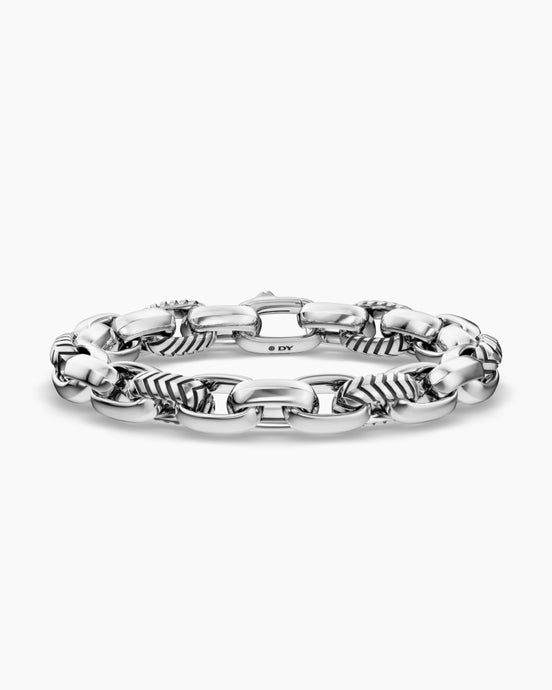Chevron Oval Link Bracelet in Sterling Silver, 10mm