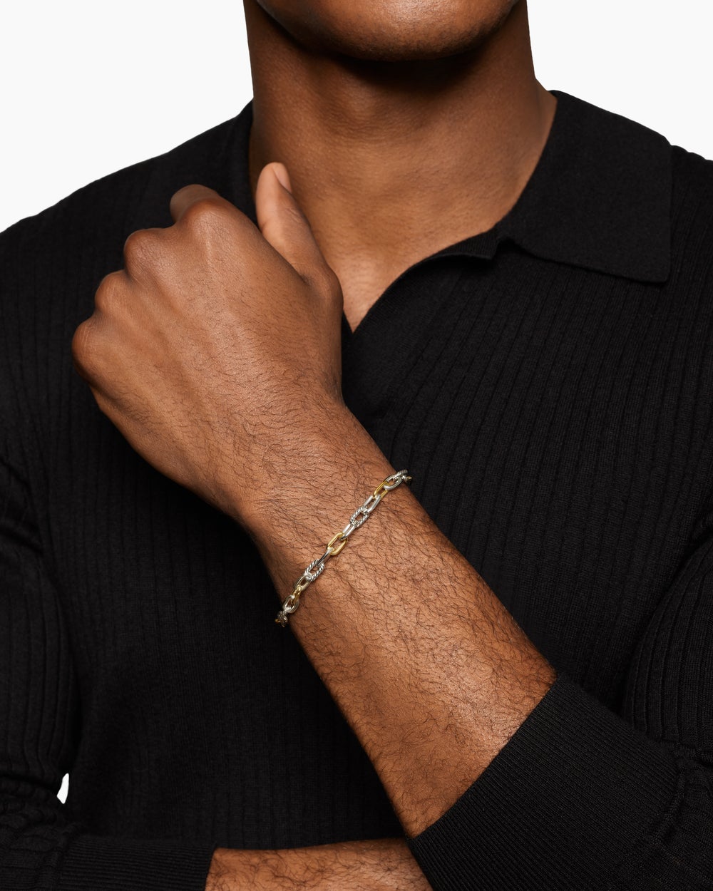 Mens DY Madison® Chain Bracelet in Sterling Silver with 18ct Yellow Gold, 6mm