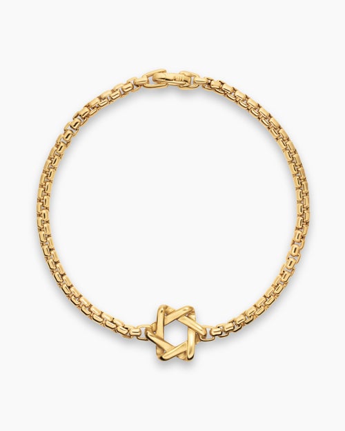 Mens Star of David Station Bracelet in 18K Yellow Gold, 3.4mm