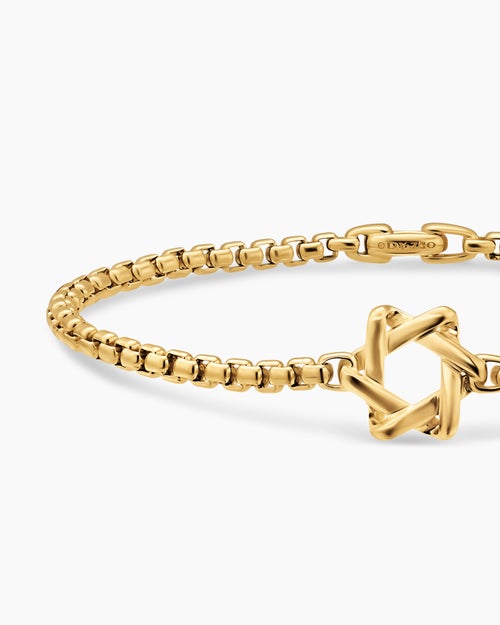 Mens Star of David Station Bracelet in 18K Yellow Gold, 3.4mm