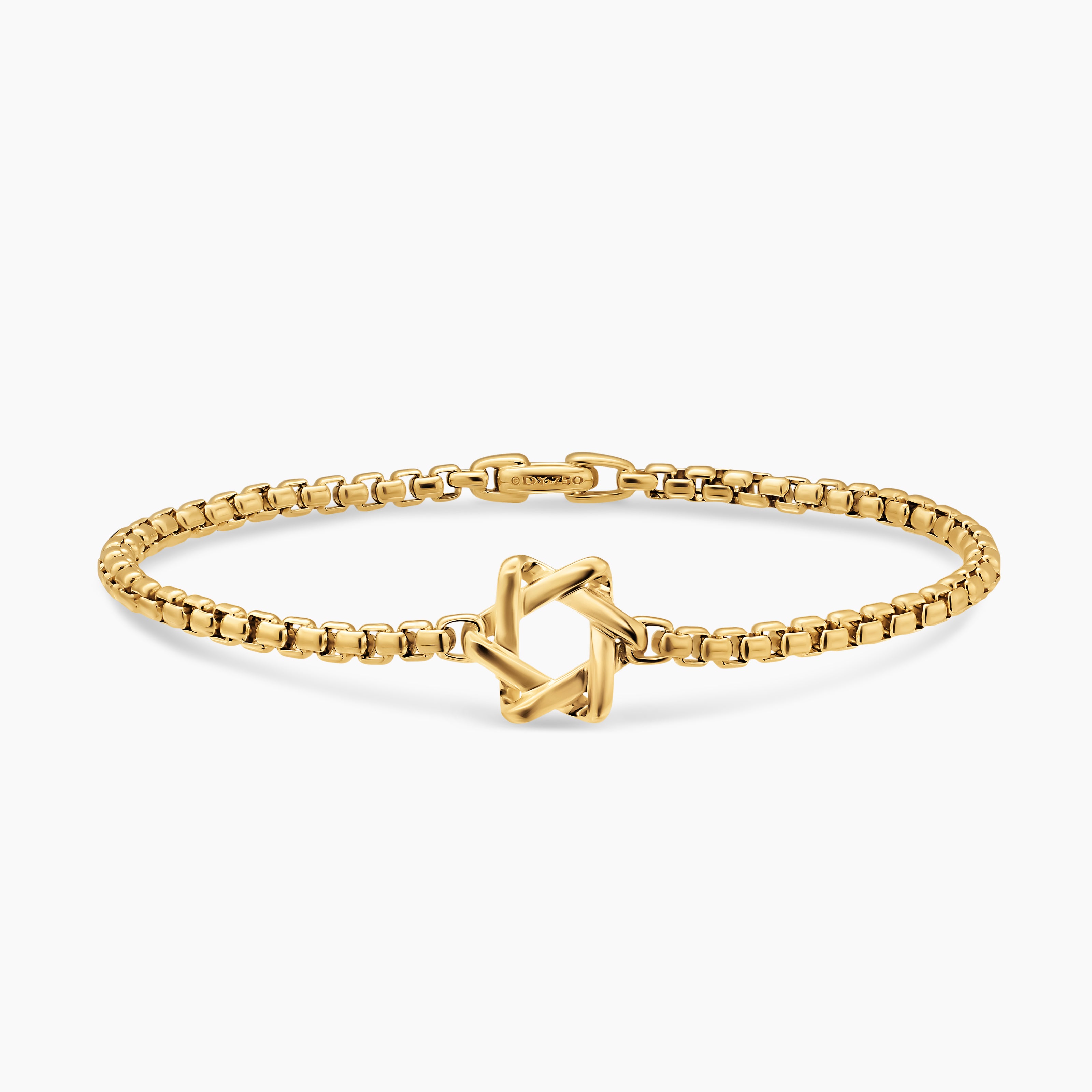 Mens Star of David Station Bracelet in 18K Yellow Gold, 3.4mm
