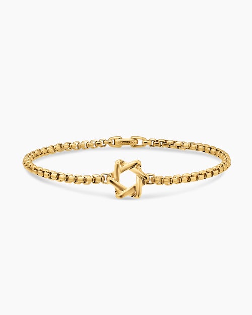 Mens Star of David Station Bracelet in 18K Yellow Gold, 3.4mm