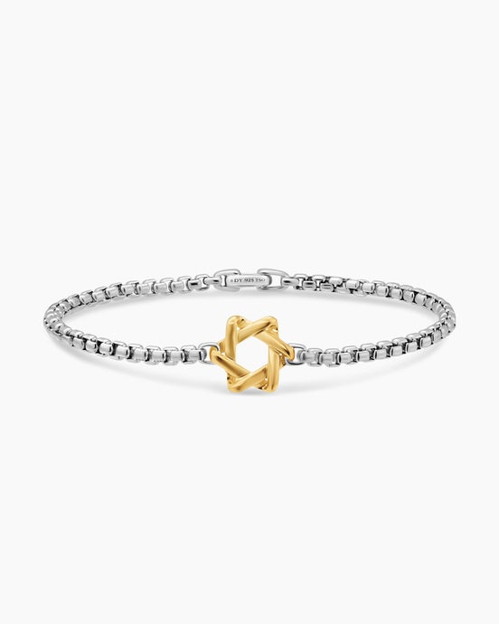 Star of David Station Bracelet in Sterling Silver with 14K Yellow Gold, 3.6mm