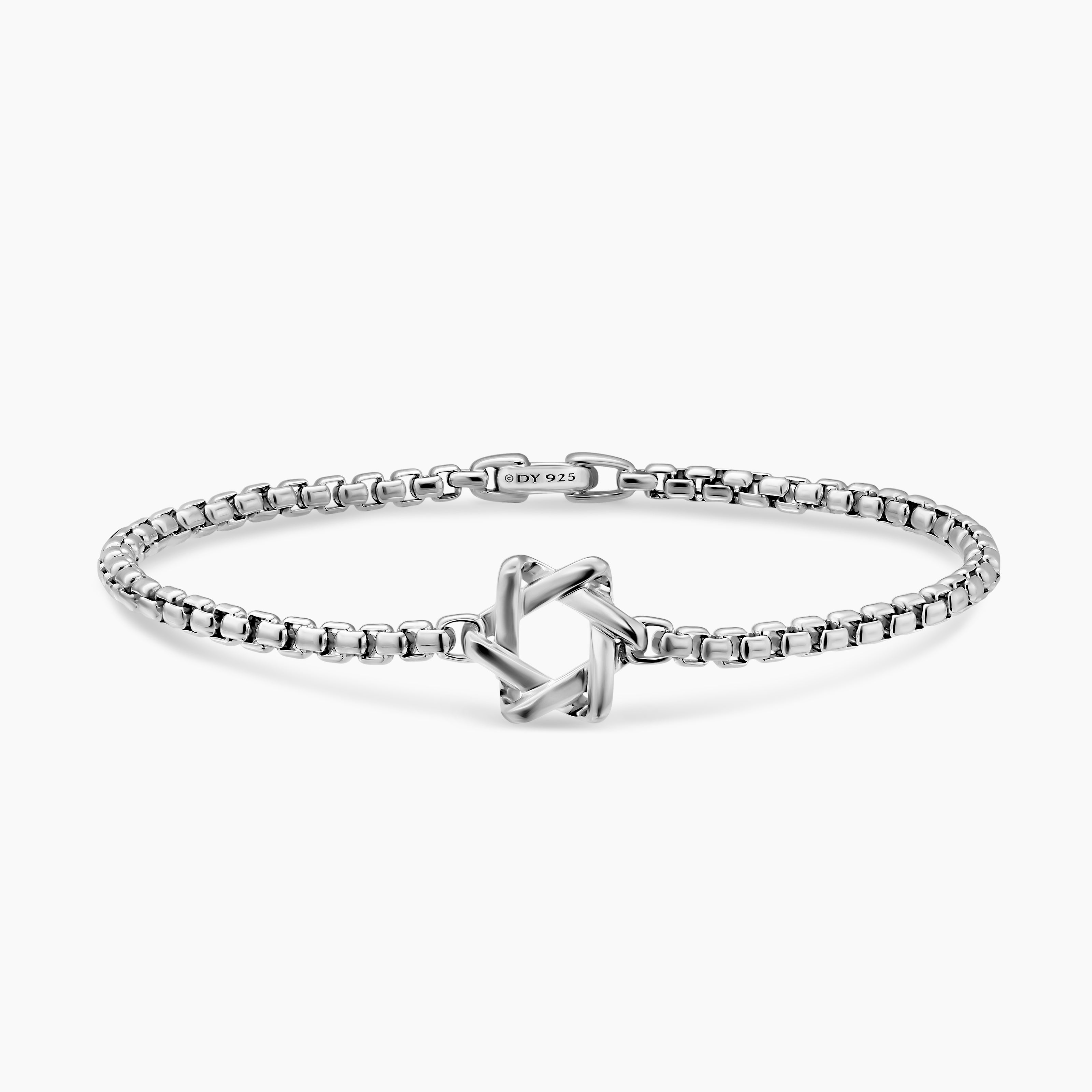 Mens Star of David Station Bracelet in Sterling Silver, 3.6mm