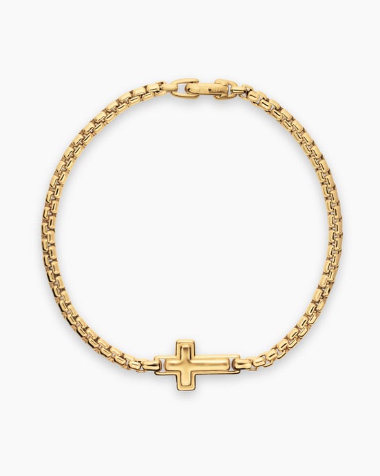 Cross Station Bracelet in 18K Yellow Gold, 3.4mm