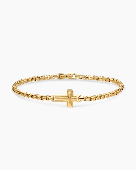 Cross Station Bracelet in 18K Yellow Gold, 3.4mm