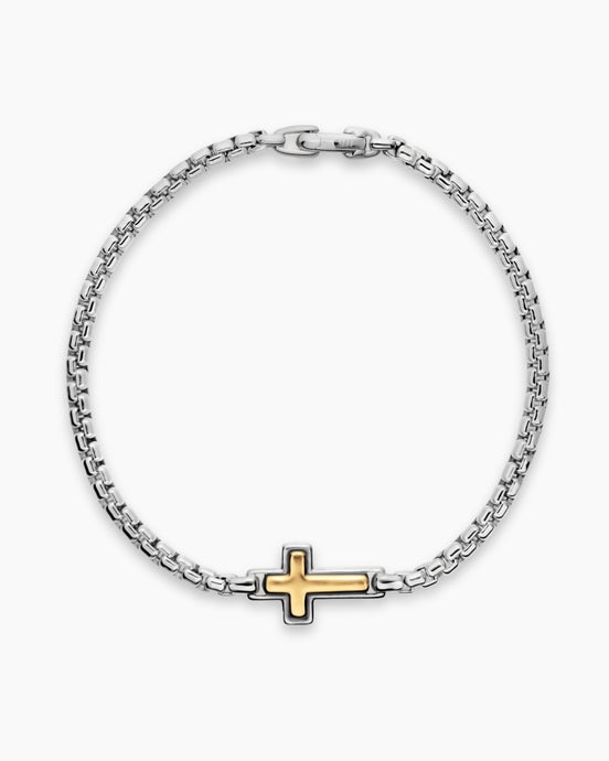 Cross Station Bracelet in Sterling Silver with 14K Yellow Gold, 3.6mm