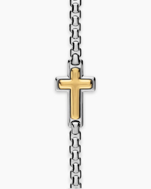 Mens Cross Station Bracelet in Sterling Silver with 14K Yellow Gold, 3.6mm